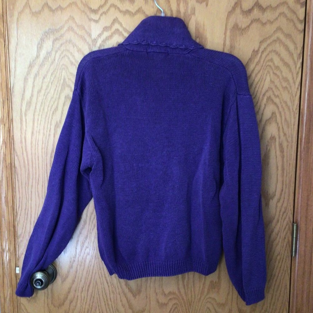 Stephanie Andrews - Purple Cardigan Sweater with scalloped collar - Picture 6 of 8